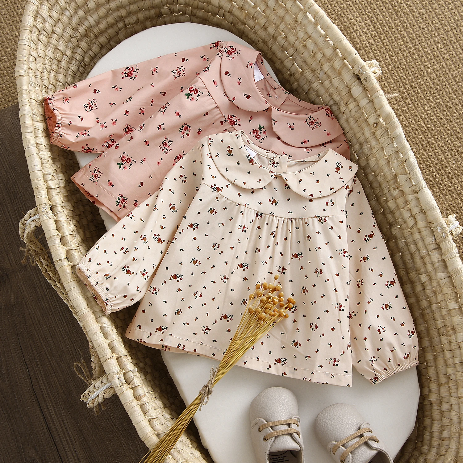 Kids Bottoming Shirt Baby Girls Floral Blouse For 0-2 Years Spring Autumn Long Sleeve Cotton