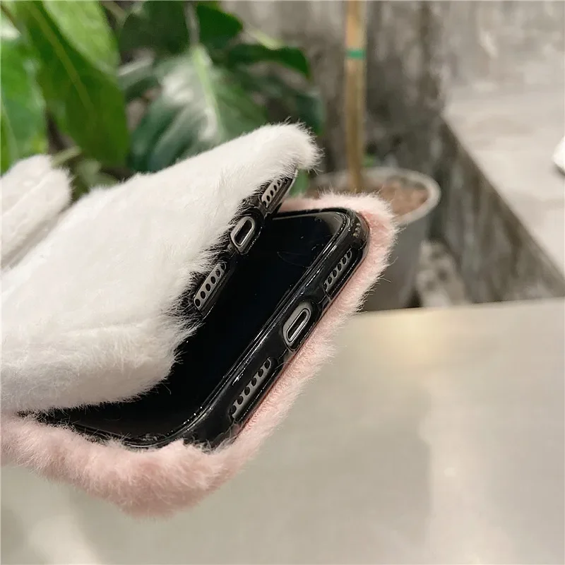 Plush Soft 3D Embroidery Cat Phone Case with Stand