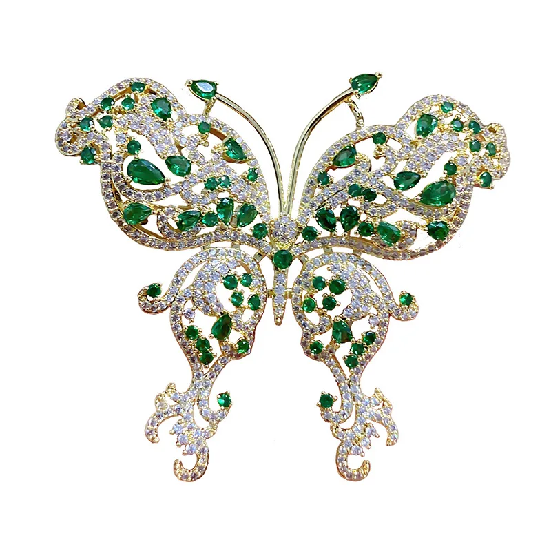 Elegant Zircon Green Butterfly Brooch Atmospheric Fashion Animal Insect Brooch Pin for Woman Coat Clothing Accessories Corsage