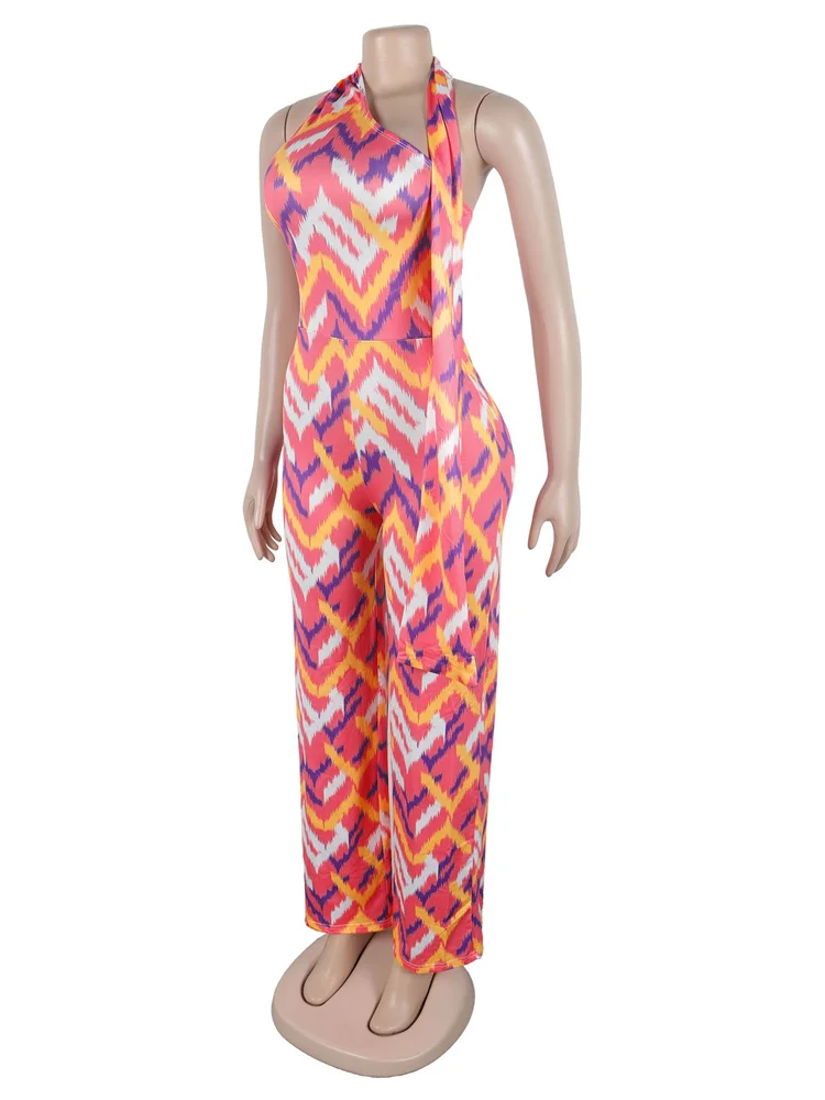 Wmstar Jumpsuit Women One Piece Outfit Sleeveless Printed High Waisted Straight Rompers Streetwear Summer Bodysuit Dropshipping