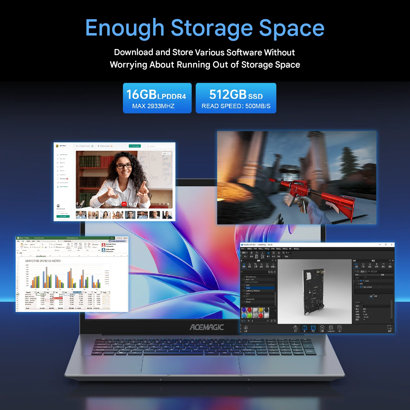 ACEMAGIC AX15 Intel Twin Lake-N150 15.6" Ultra Slim 5000 mAh Laptop 16GB LPDDR4 Ram 512GB Rom Windows 11 BT5.0 Wifi 6 Notebook 6