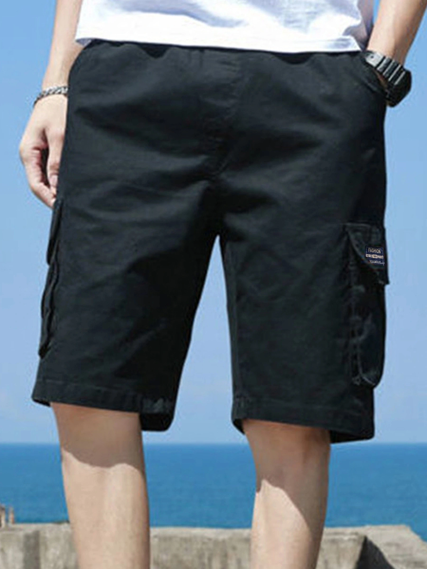 US Oversized  5XL Summer Solid Shorts Men Big Size Social Elastic Waist Men Shorts Outwear Black Beach Chubby Cargo Shorts 4