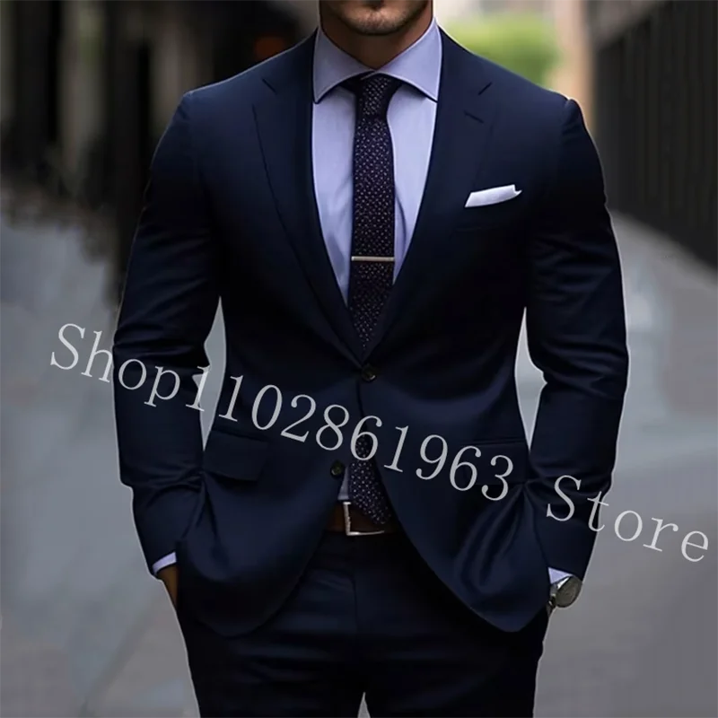 Black Formal Men Suit Elegant 2 Pieces Suit Blazer Notched Lapel Two Buttons Groom Tuexdo For Wedding Jacket Pants Costume Homme