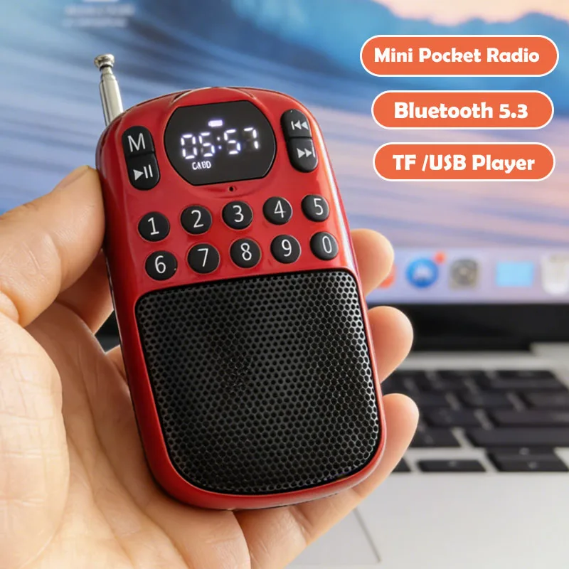 휴대용 미니 포켓 FM 라디오 디지털 라디오 수신기 블루투스 스피커 무선 지원 TF 카드 USB MP3 음악 플레이어