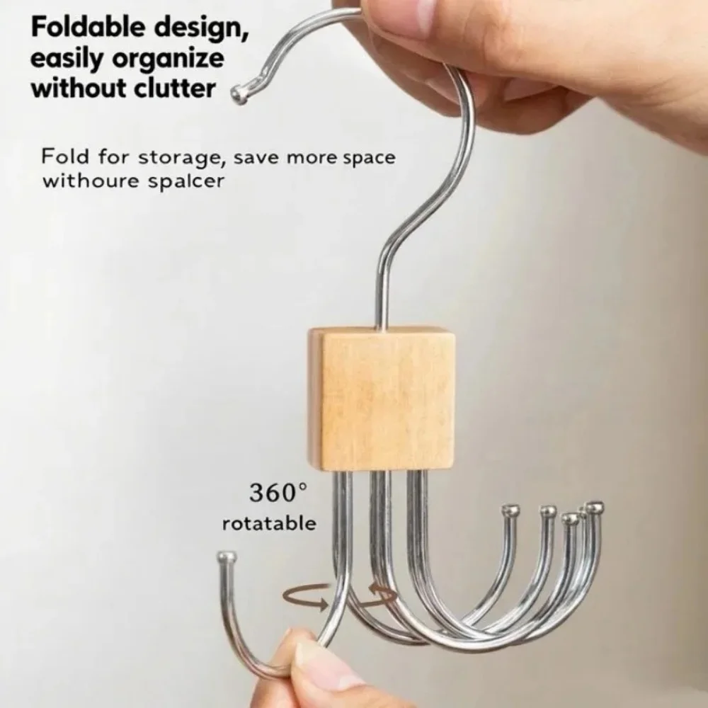 360&deg; Rotating Storage Hanger Hook Multi-Claw Bag Metal Belts Rack Wooden Organizer 1/2/3pcs For Bras Ties Household Closet Acces