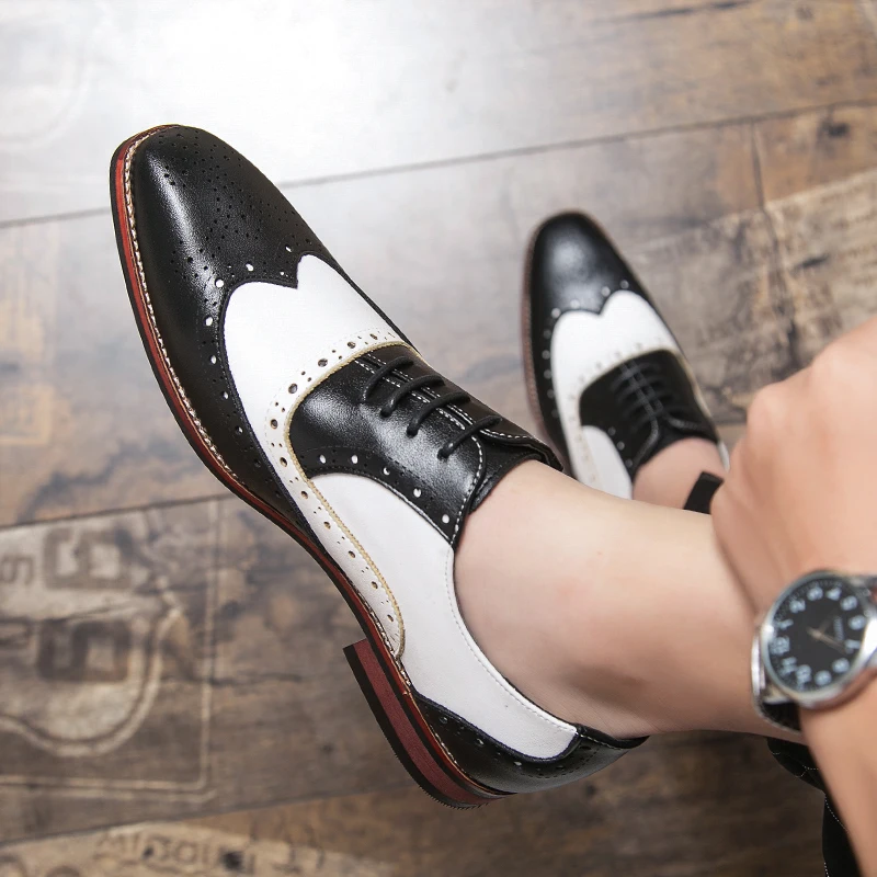 Brogue Design Men Dress Shoes Fashion Match Colors Leather Shoes Lace-up Business Casual Oxford Footwear Plus Size 38-48