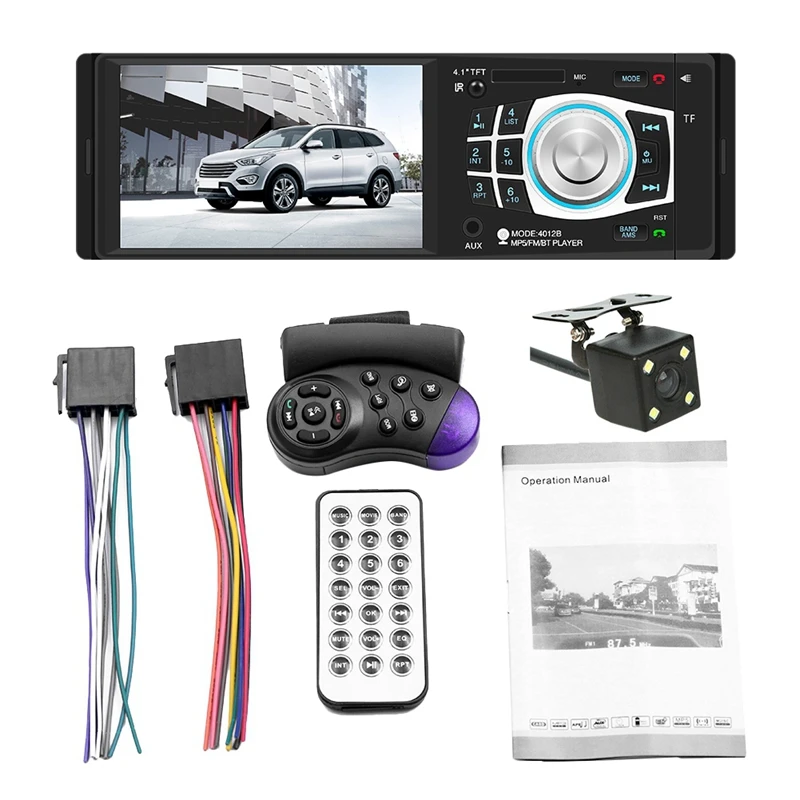 

Автомагнитола с Bluetooth, mp5-плеер, автомобильное радио 4,1 дюйма, FM радио, 1 Din, радио, плеер с управлением рулевым колесом