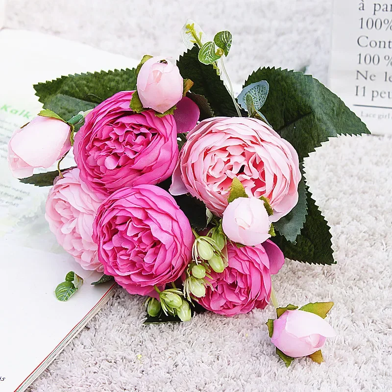 Artificial Plants Artificial Flowers Artificial Flower Bouquet Artificial Flower Beautiful Rose Peony Artificial Silk Flowers Small bouquet Home Party Spring Wedding Decoration