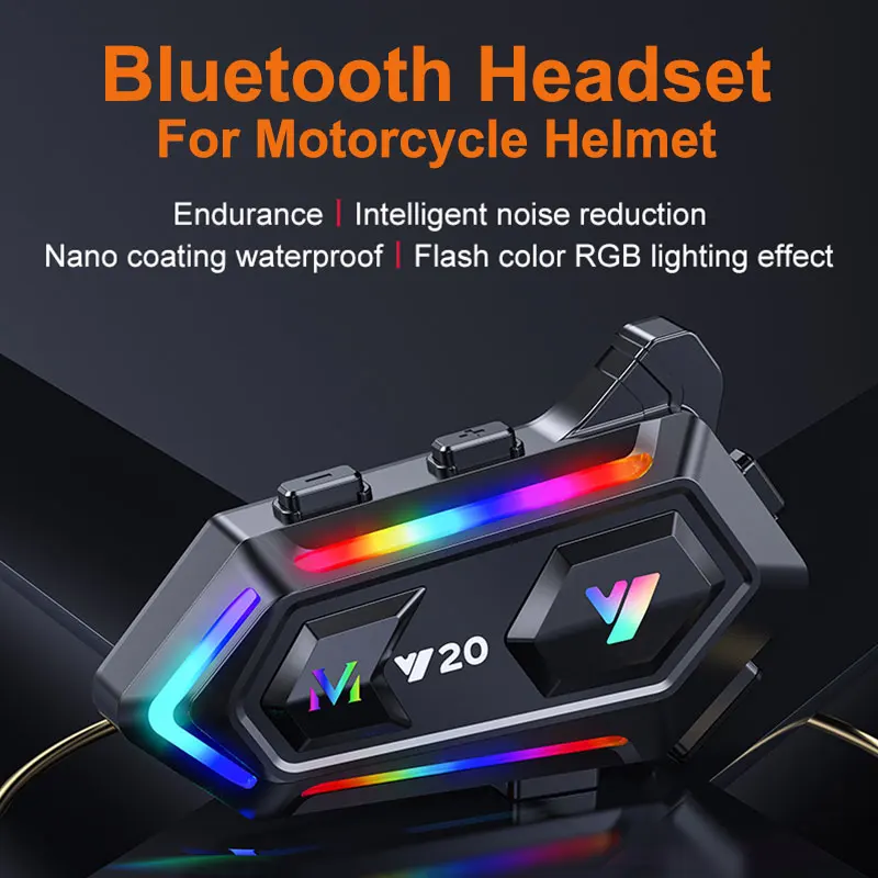

New Y20 Bluetooth Headset For Motorcycle Helmet IPX6 Waterproof Rider Call Earphones Noice Reduction HandsFree Voice Assistant