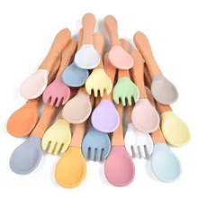 

Silicone Forks & Spoons Set First Stage Self Feeding Supplies Mini Kids Utensils for Over 6 Months Babies Toddlers First Foods