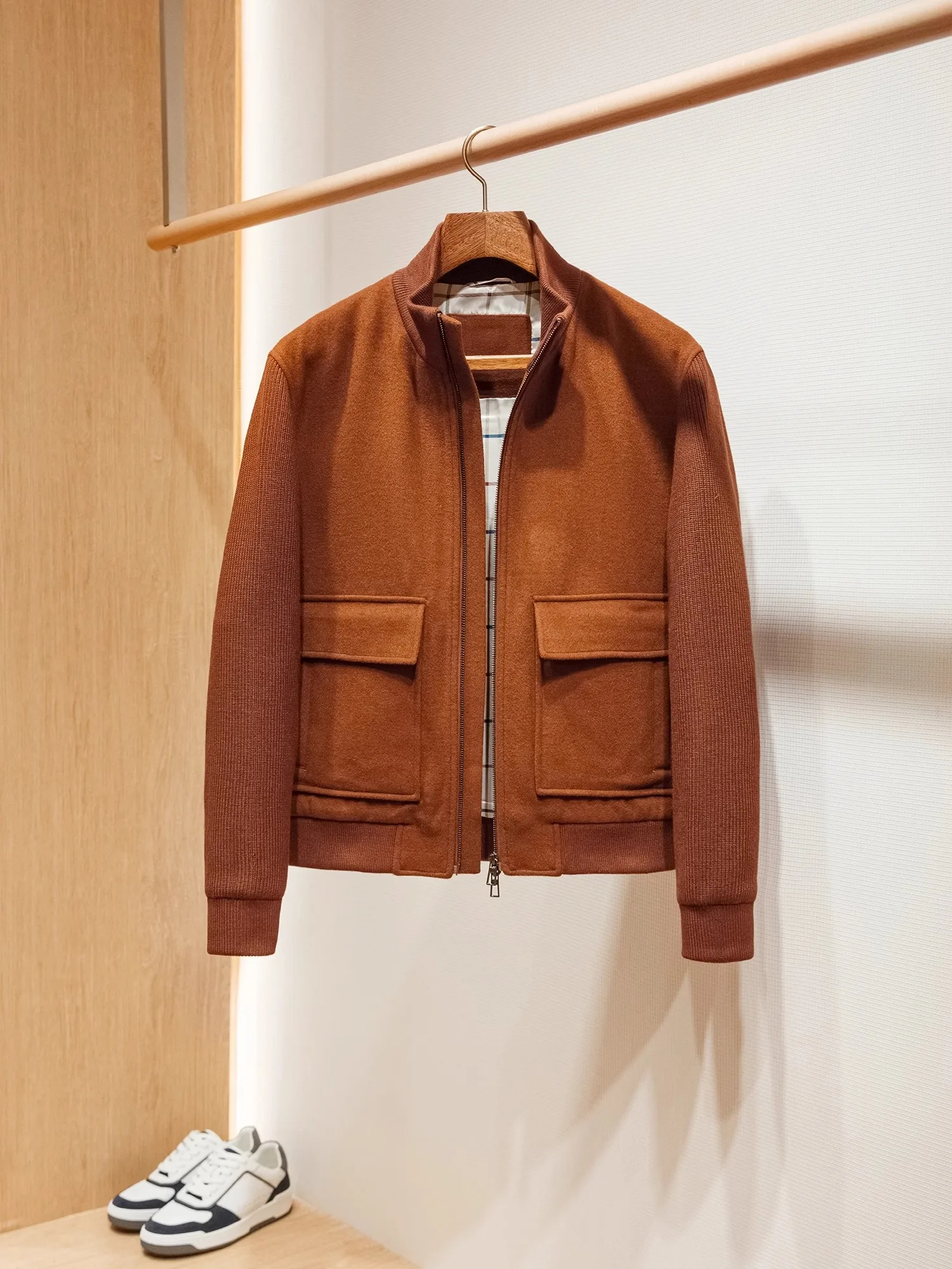 Cashmere Wool Blend Winter Thickened Men's Knit Sleeve Patchwork Woolen Coat 2024 High Quality Luxury Fashion New Men's Jacket 4