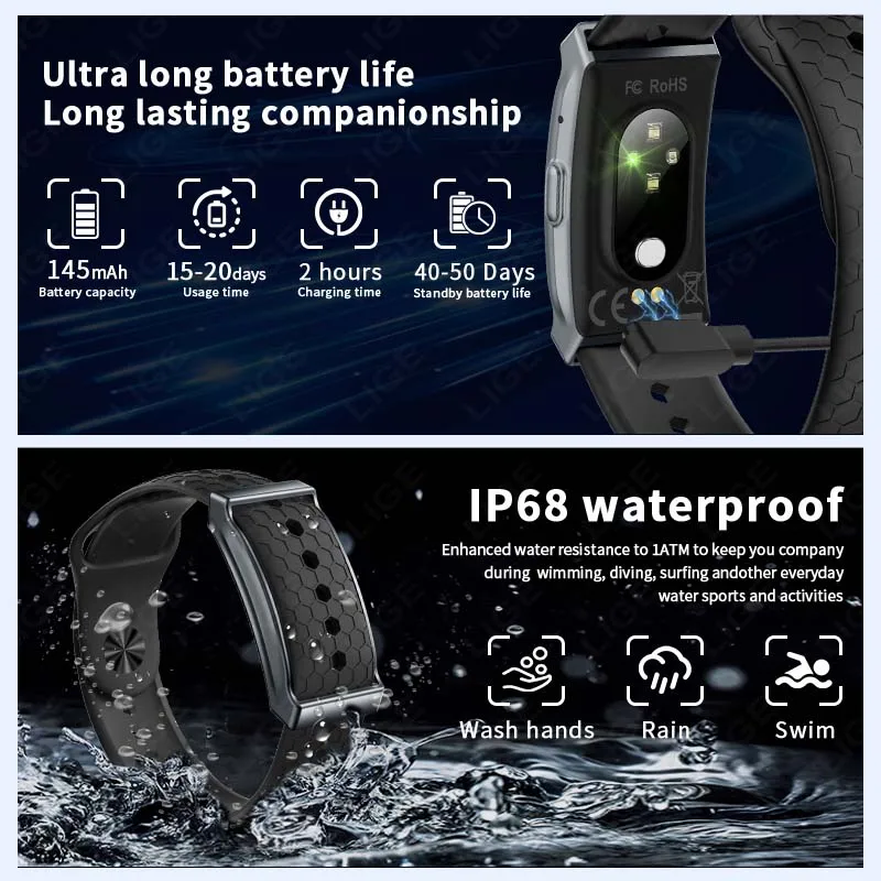 LIGE No Screen Smart Watch Men's Sports Outdoors Fitness Heart Rate Monitor IP68 Waterproof New Smartwatch For Andrio IOS 2025