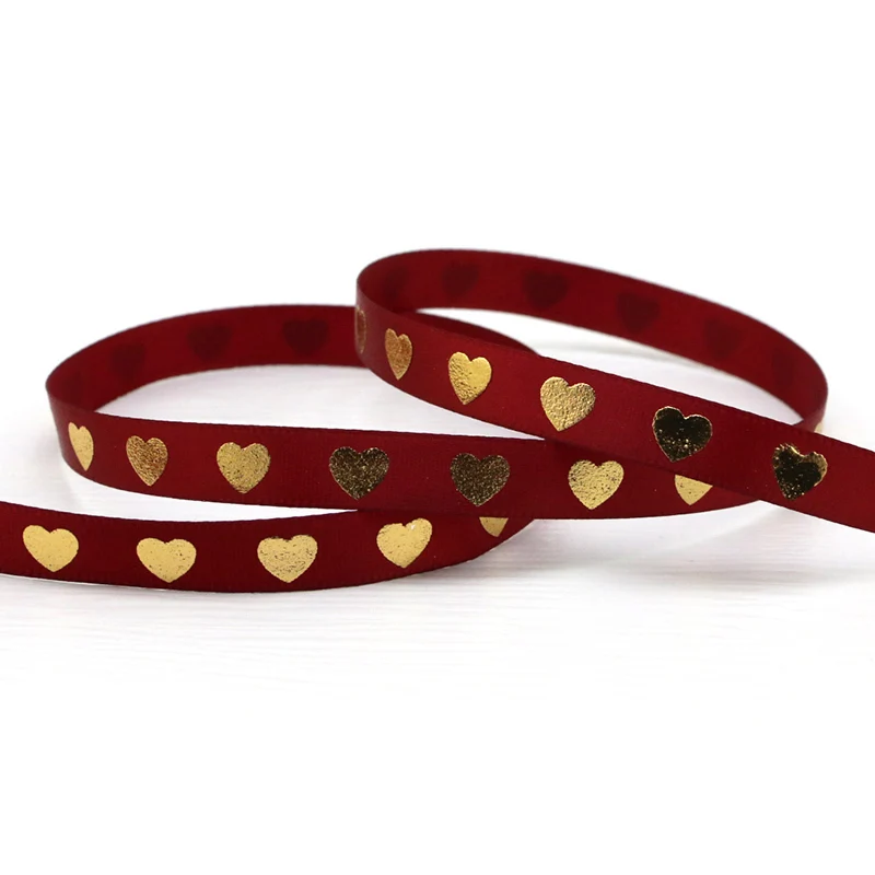 (10 Meters/roll) 10mm Hot Stamping Peach Heart Ribbon Love Ribbons Valentine's Day Packaging Handmade Gift Packaging Decoration