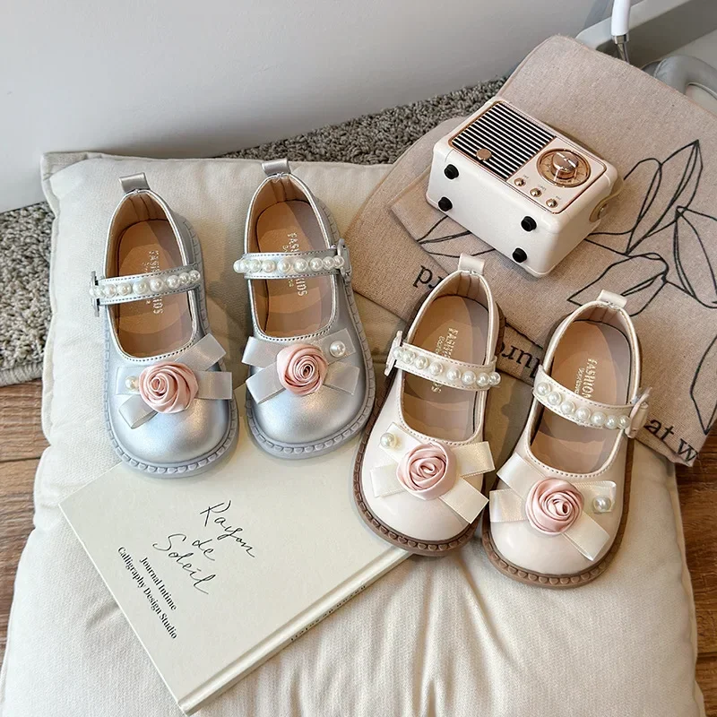 Leather Kids Princess Flat Shoes for Wedding Party
