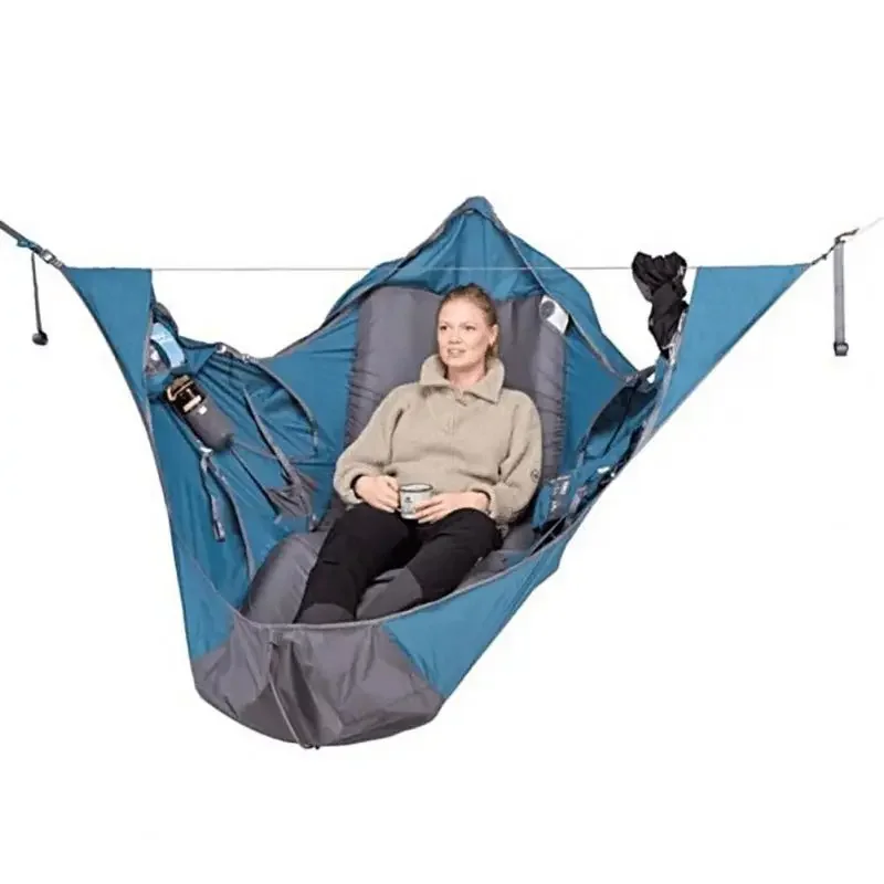Culle da campeggio Amaca Letto sospeso Sacco a pelo per campeggio Get-Together Amaca multi-persona con rete da letto Amaca da campeggio per famiglie - immagine 4