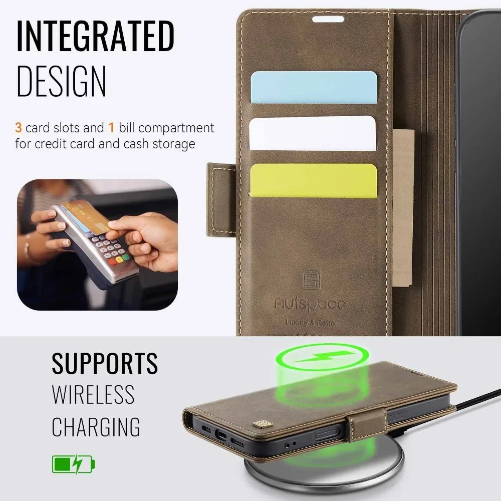 Retro PU Leather Flip Wallet Magnetic Phone Case with RFID Blocking and Card Slot Holder - Shockproof Cover