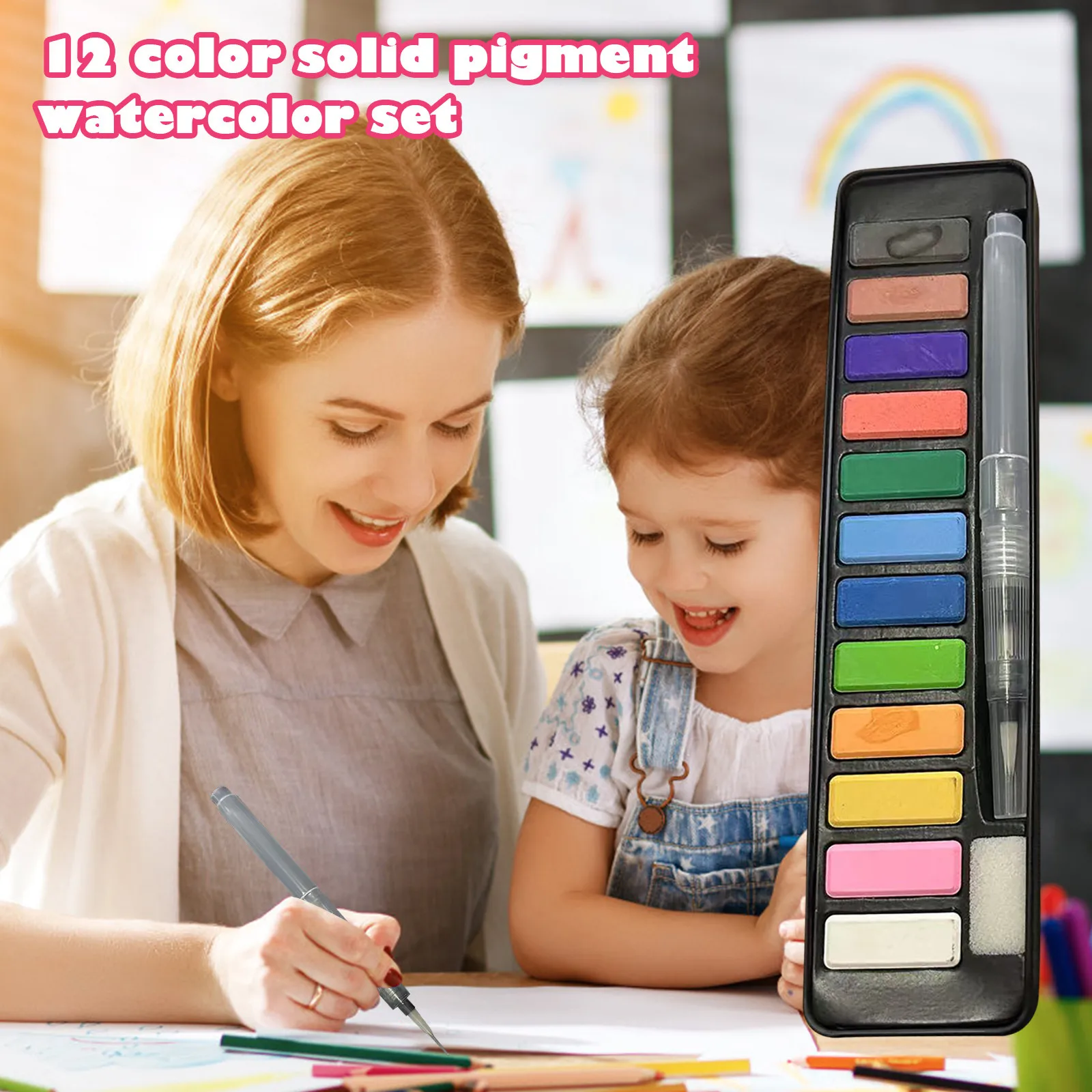 Watercolor Paint Set 12 Colors Travel Set with Brush For Amateur Hobbyists Painting Lovers and Artists