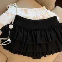 Sweet Puffy Cake Women Skirts Korean Fashion Ruched Ruffle Mini Skirt Campus Harajuku Casual Versatile Elastic Waist Solid Skirt - Image 6