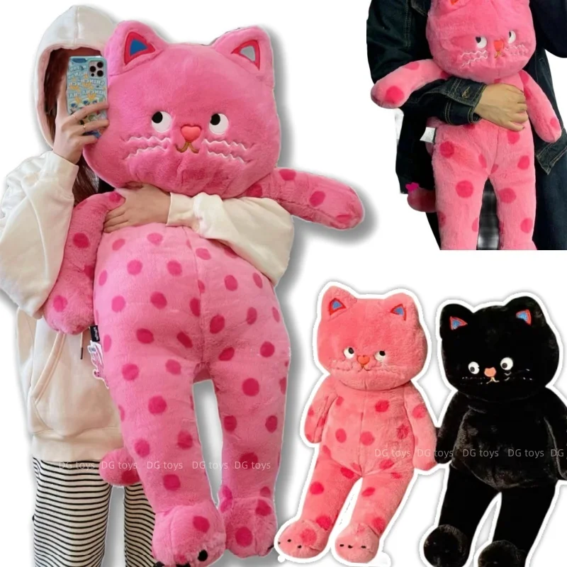 

Unique Pink Polka Dot Cat PLush Toy Stuffed Black Kitten Hug Sleeping Throw Pillow Art Design Gift For Girl Lover Cushion