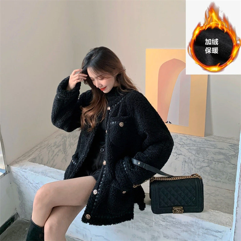 Plus Size Winter Lamb Wool Coat Women Korean Loose Casual With Thick Splicing Small Fragrant Wind Jacket High-Quality Overcoat