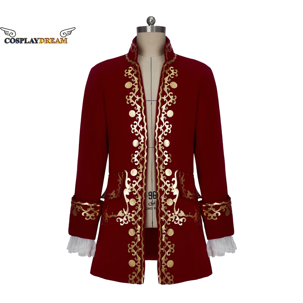Cappotto Da Principe Vintage Da Uomo Medievale Hamilton Rock Concert Renaissance Coat Red Royal Military Uniform Jacket Costume Cosplay