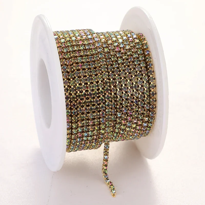 Vibrant Rhinestone Cup Chain with Colorful Base - Luxurious Sewing and Apparel Accessory