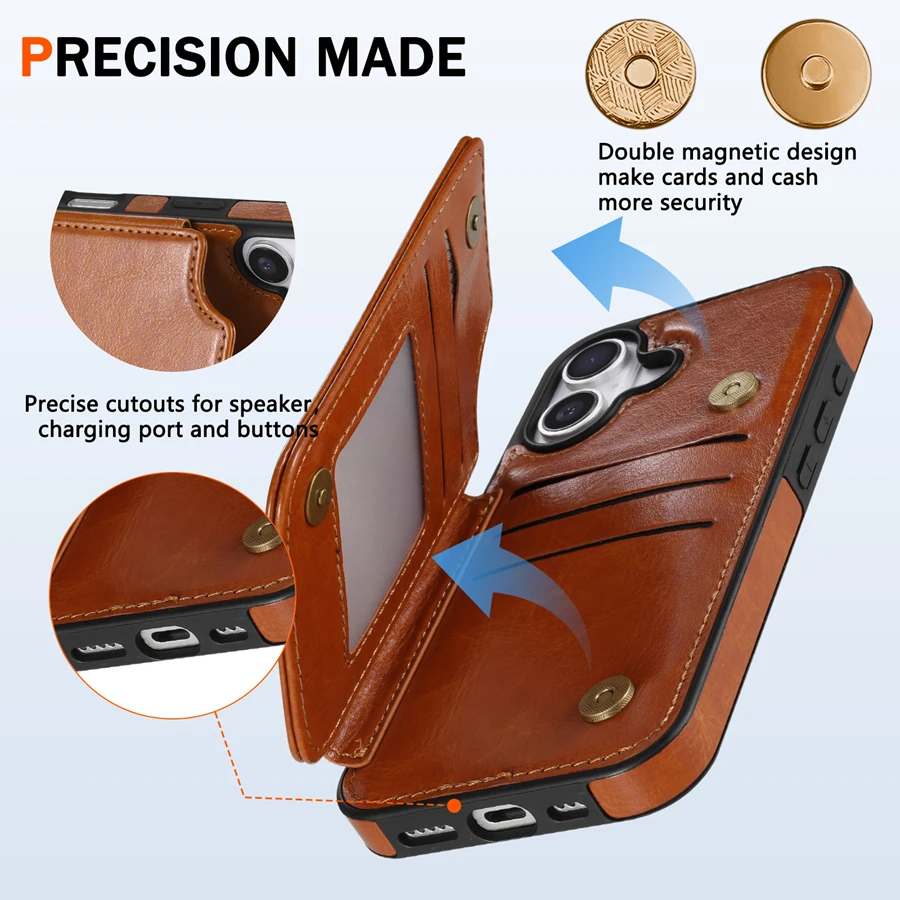 RFID Blocking Leather Wallet with Anti-Theft Magnetic Case and Card Holder