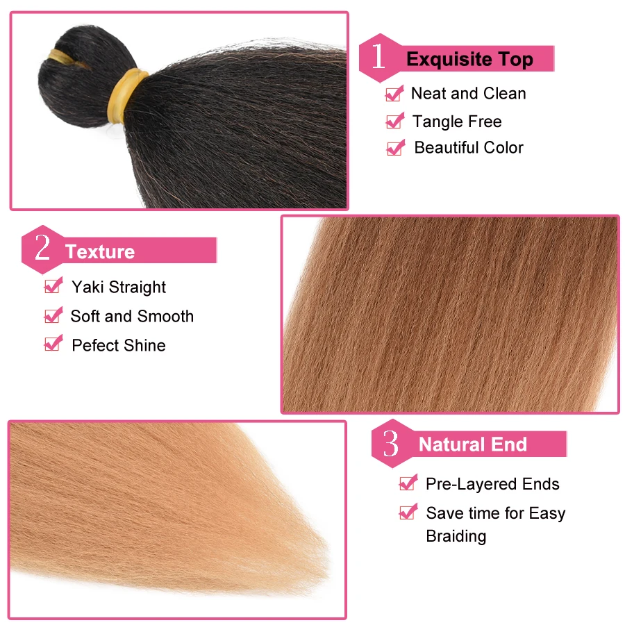 Verfijnde Haar Pre Uitgerekt Ez Vlecht Synthetisch Ombre Bruin Licht Bruin Vlechten Extensions Senegal Twist Yaki Rechte Haak Hair