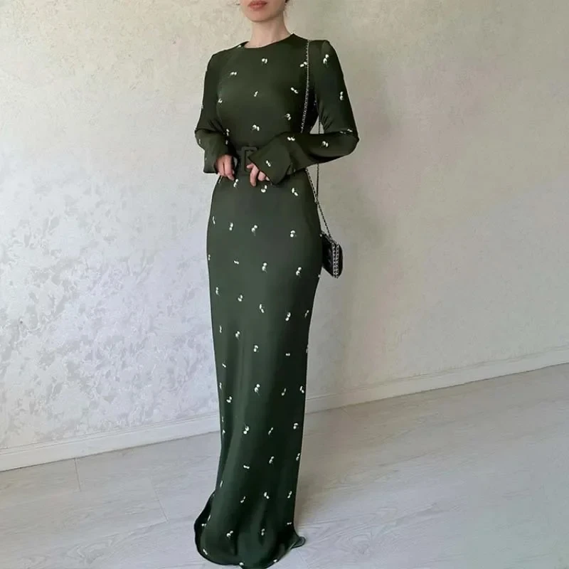 

2024 New Green Dress for Party Elegant Muslim Dresses for Women Dubai Abaya Long Robe for Banquet Female Islam Clothing