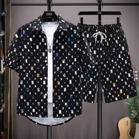 Ensemble 2 Pièces pour Homme, Survêtement, Chemise et Short, Streetwear, Harajuku, Respiré, Tenues Courtes, Été 3