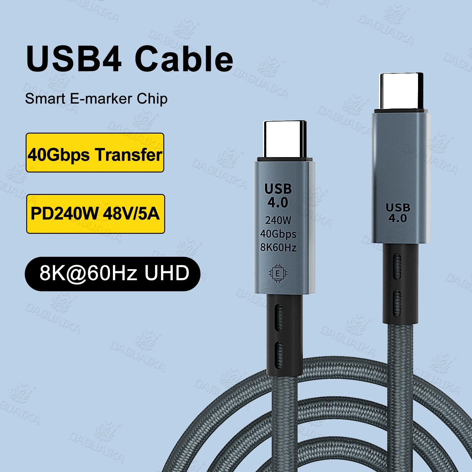 USB 4 Cable Supports 8K HD Display 40 Gbps Data Transfer 240W Charging USB C to C Cable for iPhone Type-C Laptop Hub Docking