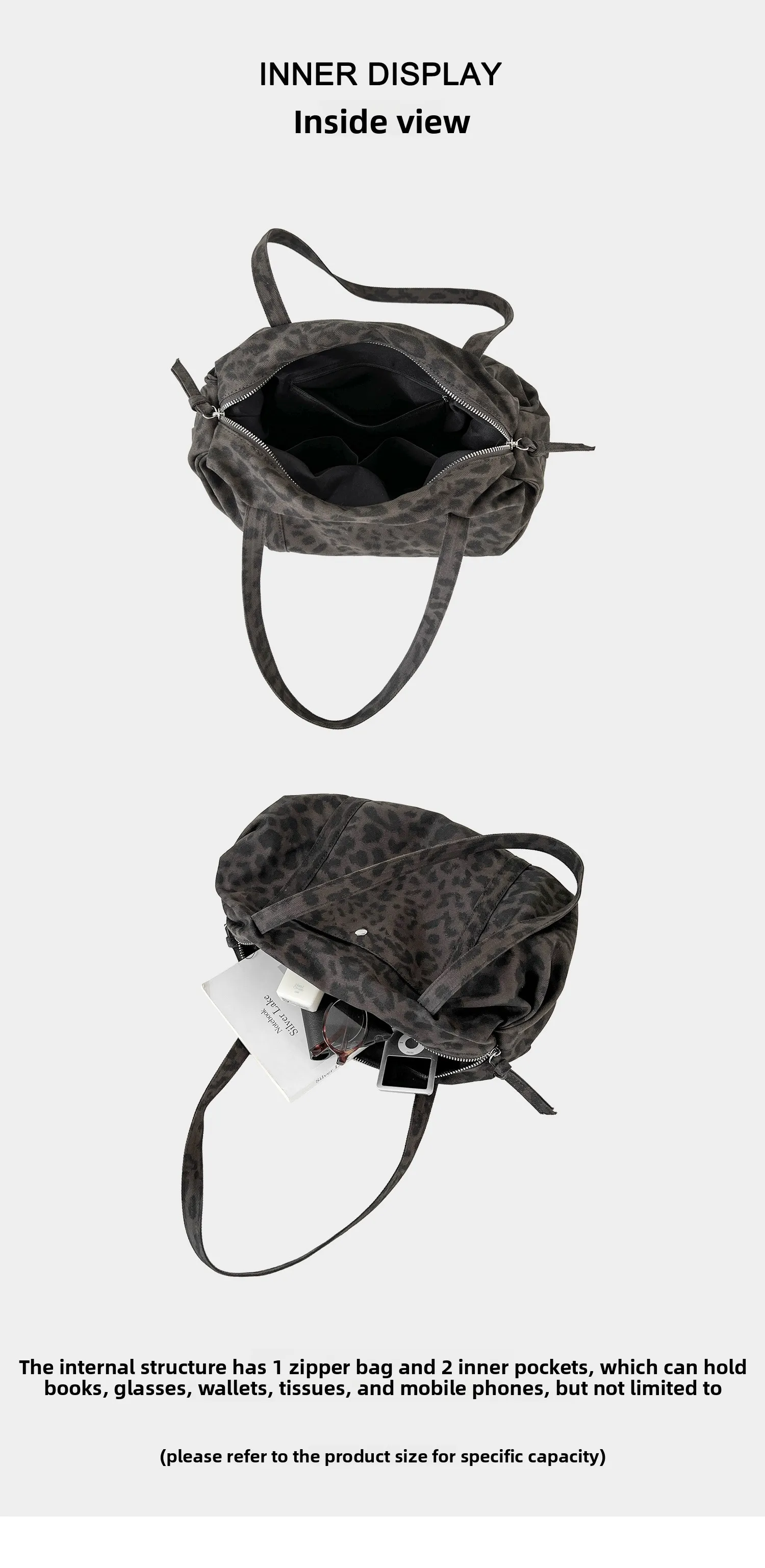 Wild Leopard Print Handbag Large Capacity Tote Bag Minimalist Nylon Women Shoulder Bag Fashion Armpit Bag Retro Satchel