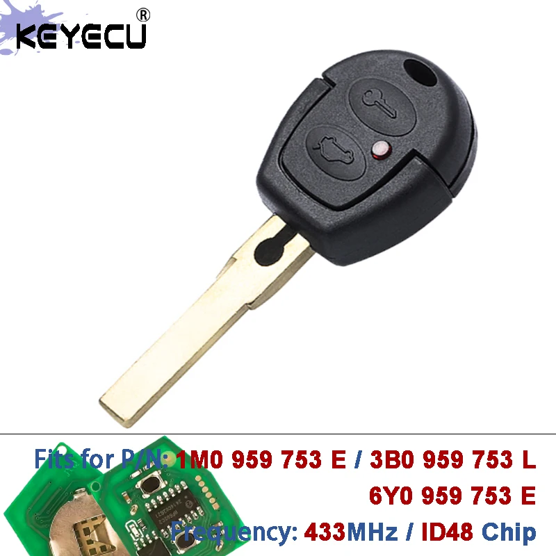 KEYECU 433MHz ID48 Chip Fernbedienung Autoschlüssel für VW Fox 2006-2008 Citi Golf 2003 Auto-Schlüsselanhänger für Seat für Skoda