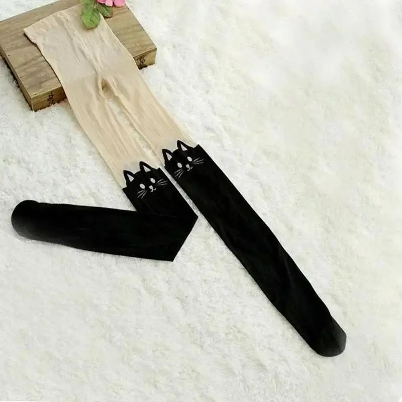 Cute Cat Long Socks Cartoon Animal Cat Pattern Thigh Stockings Over Knee High Socks Cat Print Womens Stockings Fashion Accessory