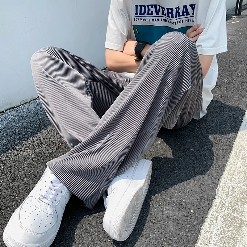 Summer Ice Silk Straight Pants Plus Size 5XL-M Men's Streetwear Thin Casual Pants Men Loose Breathable Wide Leg