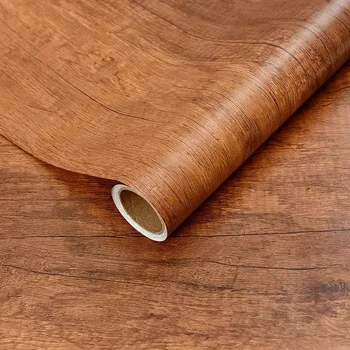 แผ่นไม้ Grain Retro Faux ไม้วอลล์เปเปอร์ม้วนกันน้ํา PVC Self Adhesive สติ๊กเกอร์ติดผนังไวนิลที่ถอดออกได้ร้านอาหารวอลล์เปเปอร์ 11