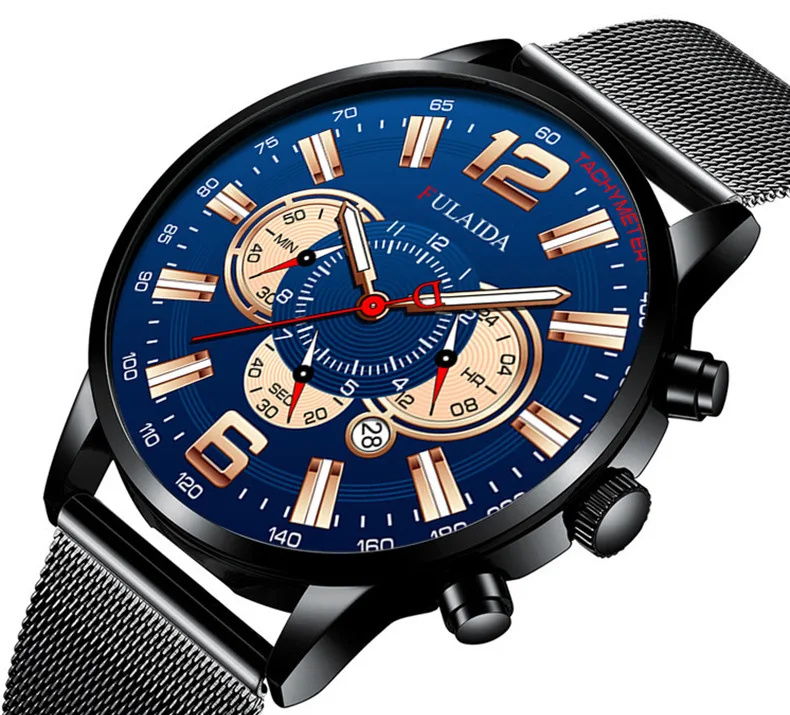 Men's Fashion Business Calendar Watches Luxury Stainless Steel Mesh Belt Analog Quartz Watch Business Luminous Wristwatch Clock