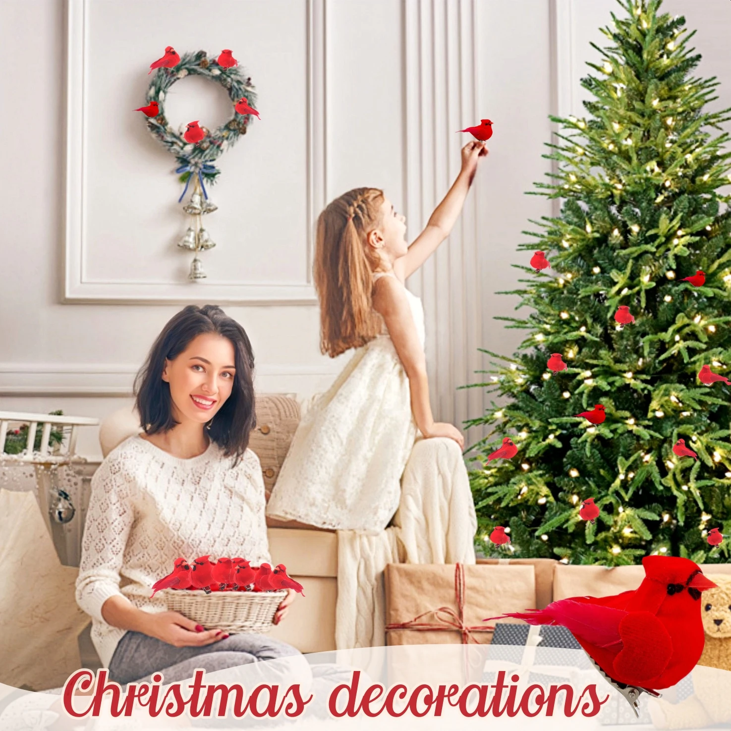 BANBERRY DESIGNS - Set Di 18 Decorazioni Natalizie A Clip Con Cardinali Rossi Miniatura Per Albero