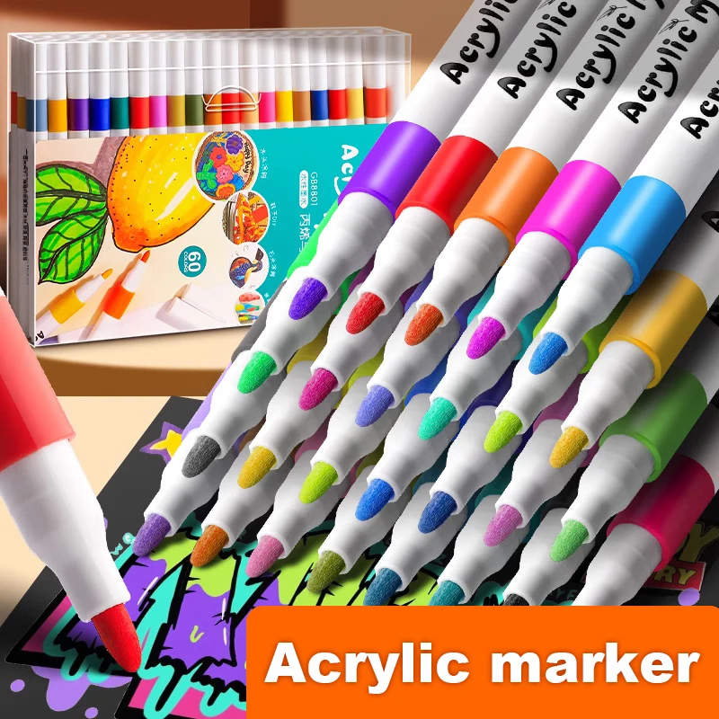 Acrylic Paint Markers 12/24/36/48/60/80 Colors Acrylic Paint Pens Markers Wood Rock Painting Canvas Stone Glass Metal Ceramic Surfaces DIY Crafts