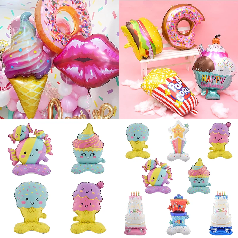 Ice cream Theme Globos Foil Balloon Candy popcorn Helium Balloon Birthday Party Decoration Kids Toy Sweet Digital Baby ShowerIce