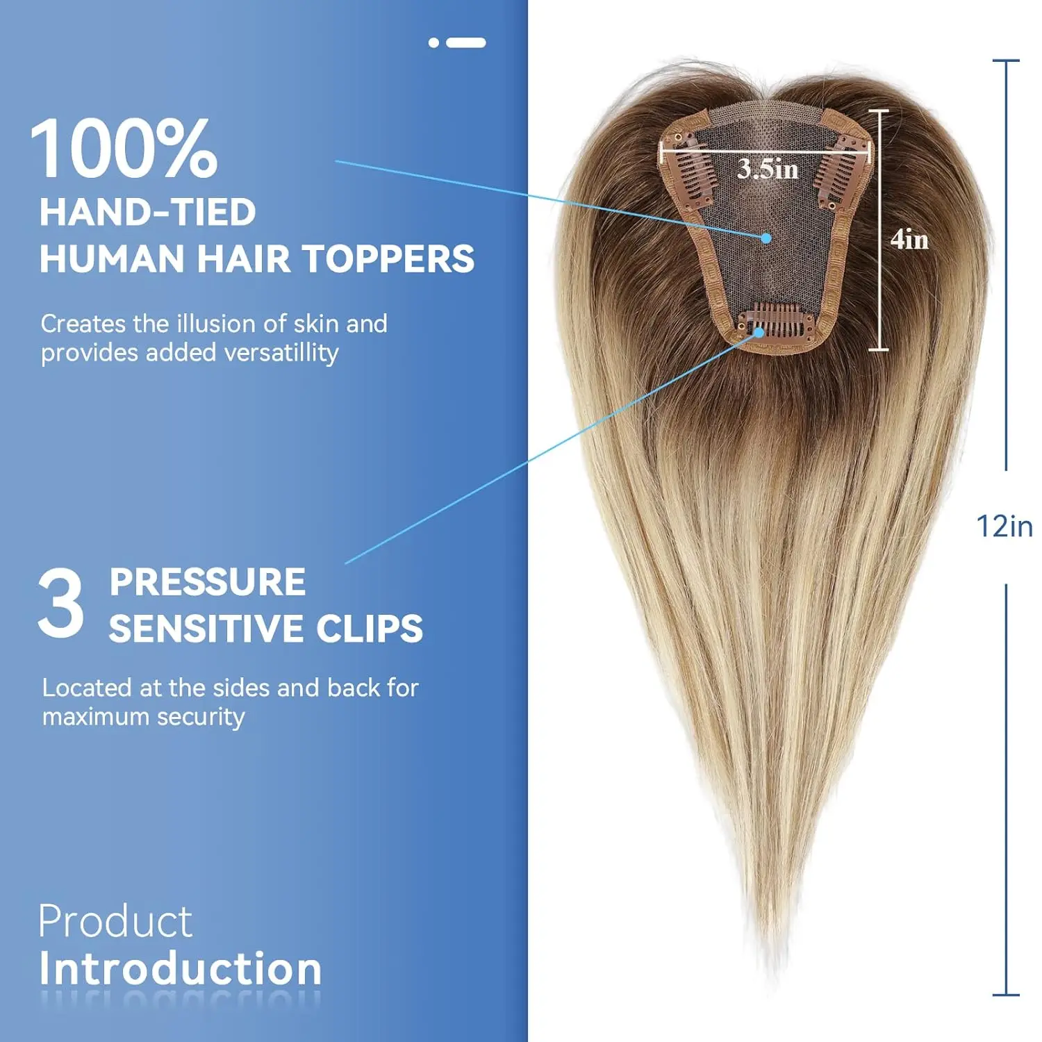 Blonde Human Hair Toppers human hair toppers Lace Base 100% Remy Human Hair Toppers Clips in Light Golden Brown Mixed Hairpieces for Women 12inches