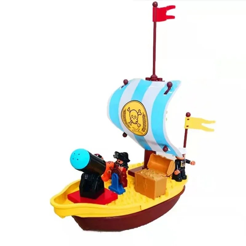 Large Building Block Adventure Ship Series - Brave Pirates Treasure Island Playset
