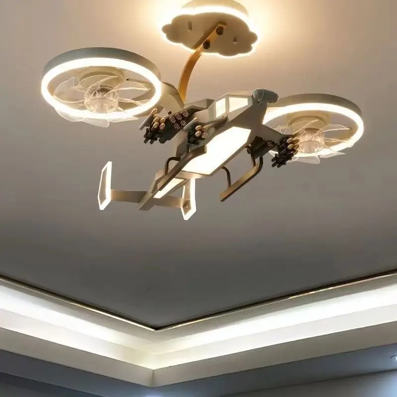 Aircraft fan light, children's room, boy's bedroom, chandelier creative, Avatar combat helicopter model, room lighting decoratio 4