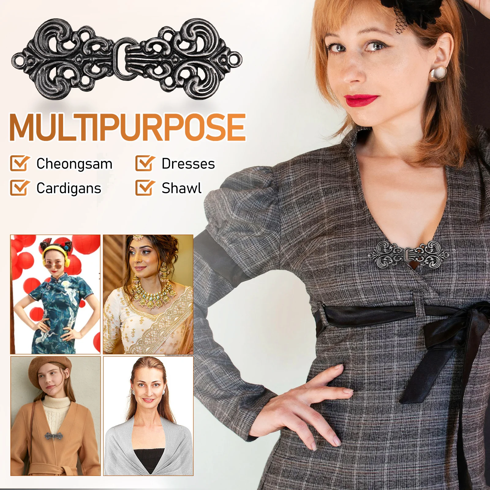 10쌍의 길상한 무늬 버클 레트로 빈티지 치파오 가디건 의류 장식 숄 칼라 패스너