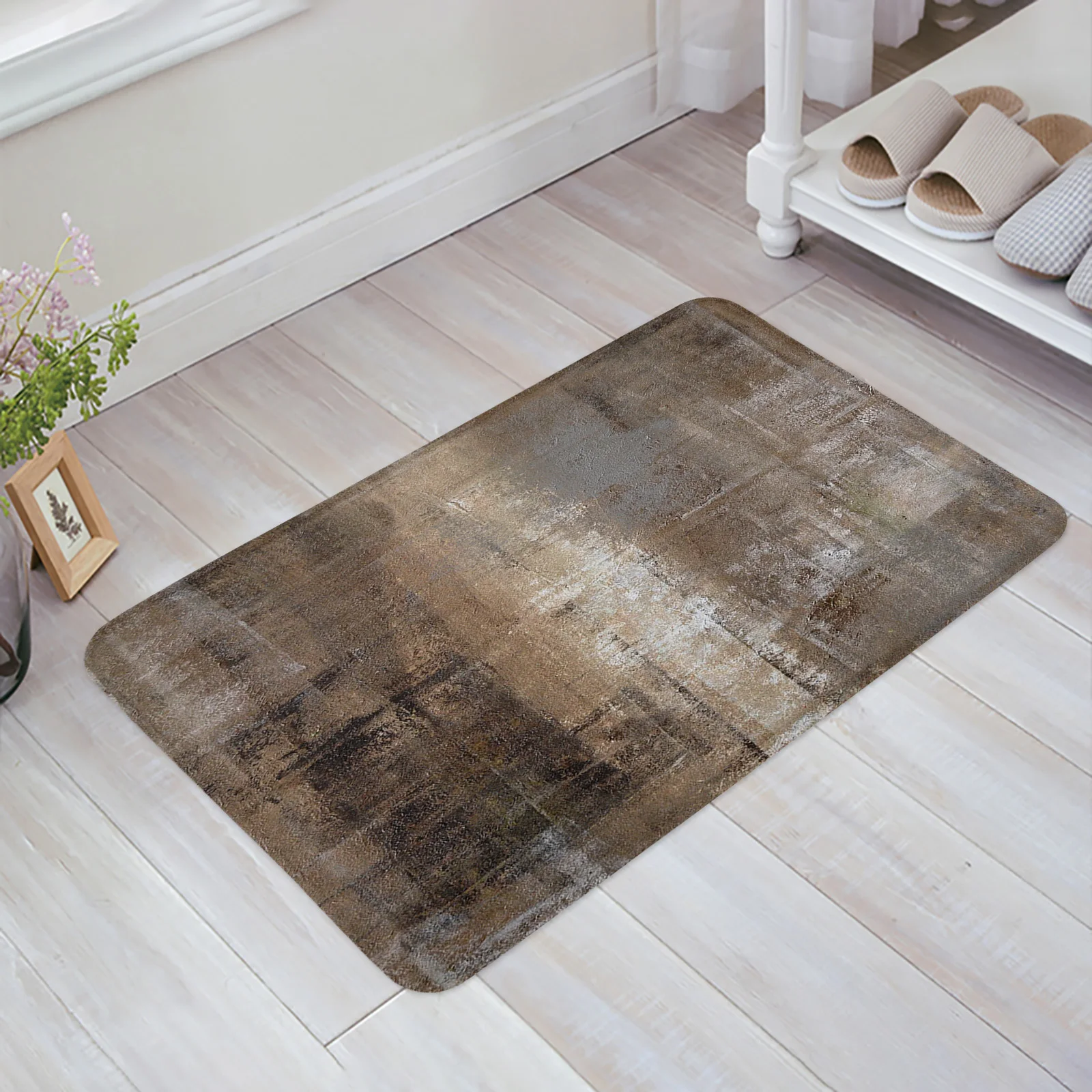 

Абстрактная Геометрическая масляная живопись, коричневый Домашний коврик, украшение, фланелевый ковер для гостиной, кухни, балкона, коврики, напольный коврик для спальни