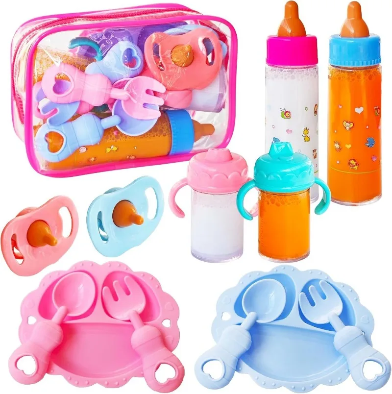 Doll accessories Baby Doll Feeding Bottle Set Baby Care Toy Stroller Milk And Juice Bottles With Toy Pacifier For Baby Dolls