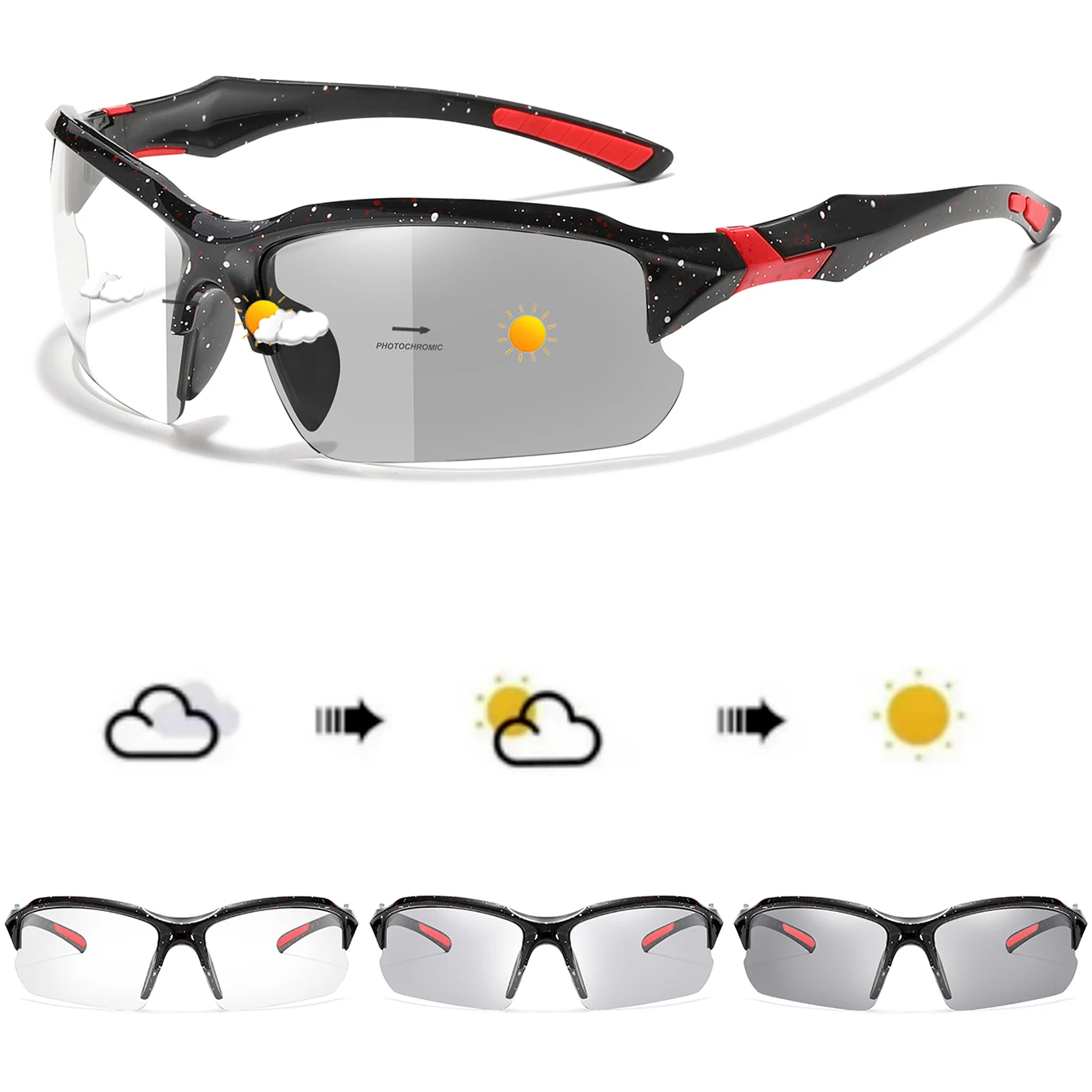 Unisex Photochromic Outdoor Sports Sunglasses - Grey to Clear Transition