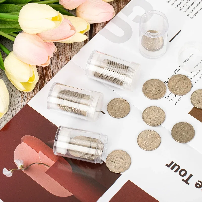 1pcs Round Clear Coin Tubes Plastic Coin Tubes with Screw Cap and Shockproof Protective Foam Pad for Coin Collecting Supplies 5