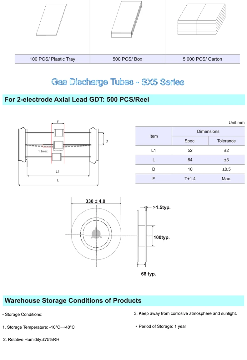 Description Picture 5 of item10PCS/LOT ceramic gas discharge tube 8X6MM 8*6mm SXH81/2RM-70/75/90/150/230/350/470/600/800/1000V 1400V 1500V 2000V 3000V 3600V