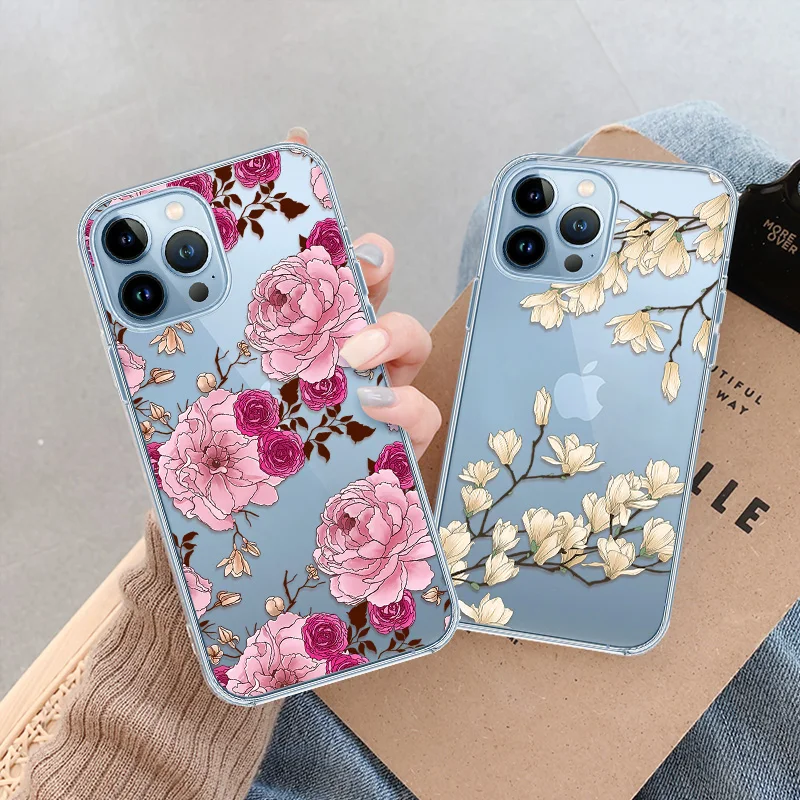 Custodia Magnolia Grandiflora Magnolia Grandiflora Per Iphone 15 Ultra 14 13Pro Max Mini Xr Xsmax 7 8Plus Se 12 11 Cover Morbida Trasparente